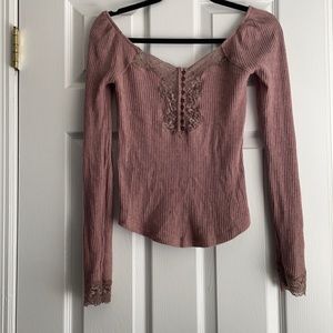 Free People lace long sleeve Henley pink xs